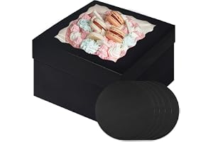 Gcardist 5-pack svarta tårtlådor, 30,5 x 30,5 x 20,3 cm, med fönster och 5 runda plattor på 30,5 cm, tårtbehållare på 30,5 cm