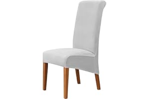 MILARAN Velvet Large Chair Covers for Dining Room, Soft Stretch Seat Slipcover for Large Dining Chair, Washable Removable Parsons Chair Protector, Set of 4,Light Gray