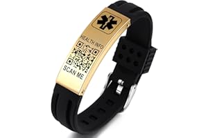 Theluckytag Medical Bracelets for Men Women with QR Code Medical Alert ID Bracelets Sport Boy Girl - Silicone Waterproof Wristband Fits Wrists Up to 9'' - More Space Custom Emergency Medical ID Alert Info