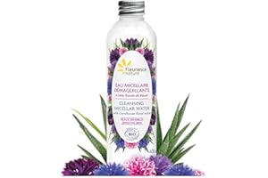 Fleurance Nature- Eau Micellaire demaquillante à l'eau florale de bleuet Bio- 400ml- Cosmetique certifié Bio Cosmos Ecocert- Soin visage femme demaquillant bio- peaux sensibles- sans savon- 26147