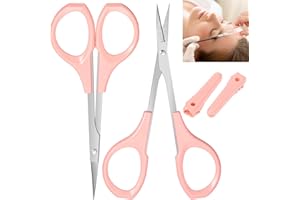 PEOVLVN 2 Pack Eyebrow Scissors for Women, Professional Grooming Scissors Curved Craft Scissors Mini Scissors with Cap Small Beauty Scissors for Facial Eyebrows Beard Mustache Nose Hair Trimming