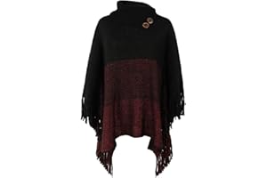 JFAN Poncza dla kobiet, ciepłe, damskie, eleganckie ponczo z dzianiny, na zimę, z frędzlami, zawijany dekolt, ponczo, peleryny z guzikami