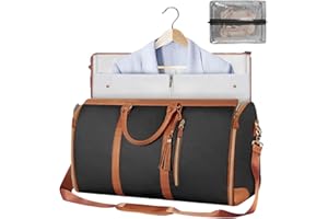 CHANSUNOKKU Anzugtasche Wandelbarer Kleidersack Für Reisen, Große Kapazität Carry on Garment Bag PU Leder Duffle Bag Für Frauen, 2-in-1-Kleidertasche Anzug Reisetaschen Zum Aufhängen Mit Schuhbeutel (Schwarz)