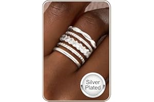 ZNBOH 5PCS Bague Femme Argent Bagues Plaqué Or 18 Carats Bague con Zirconium Empilable Pouce Phalange Alliance Fine de Fiançailles Mariage Promesse Bague Lot Cadeau Anniversaire Bijoux