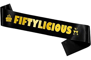 SOIREEPARTY 50th Birthday Decorations for Women Men - Fifty Years Old Sash Black Gold, Fiftylicious Satin Sash Gift Accessories for Party Supplies