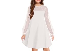 Arshiner Abito da Ragazza Maniche Lunghe in Rete a Contrasto, Abito da Cerimonia Nuziale Festivo a Trapezio, a Maniche Lunghe, con Tasche, per Bambini 6-13 Anni