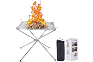ibforcty Portable Foldable Outdoor Camping Fire Pit, 304 Stainless Steel Mesh Fireplace Picnic Campfire Fire Pit Wood Burning with Carry Bag for Patio, Camping Backyard and Garden (L (56cm*56cm*43cm))