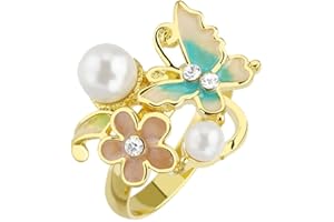 LES PLAISIRS DE STELLA Bague de Pied Orteil en Laiton (Plaqué Or Fin) et Cristal - Réglable - Papillon Fleur Perle - Bijou Fantaisie Eté