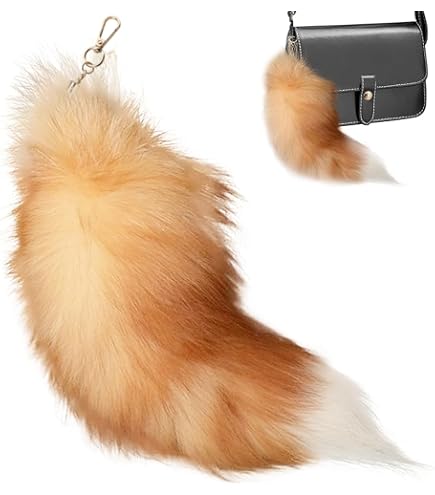 16-18 Inch Real Silver Fox Tail Keychain - Faux Fur Trim, Bag Charm Or Cosplay Pendant (Handmade)