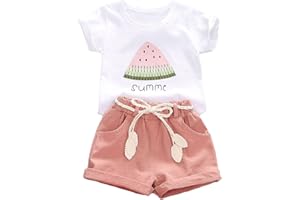 Uwdiohq Kleinkind-Mädchen-Set mit kurzen Ärmeln und Buchstaben-Wassermelonen-Aufdruck, T-Shirt, Oberteil und Shorts, für 0 bis 4 Bodys 98 Kinder Strumpfhose Mädchen Winter