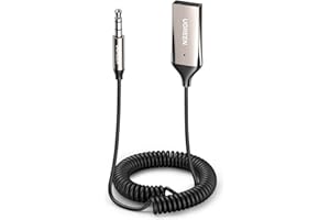 UGREEN Receptor Bluetooth 5.4 Adaptador Jack 3.5mm Aux Auxiliar Conector Audio Coche Manos Libres, Gris Oscuro