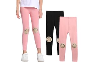 SPFASZEIV Mädchen Leggings Kleinkind Hosen mit Lächeln Gesichts Muster Kinder in voller Länge 2er-Pack 1–7 Jahre