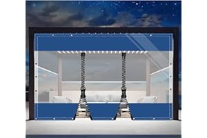 SDLLG Rideaux d'extérieur d'hiver résistants aux intempéries et réglables - Bâche épaisse de 0,5 mm - pour Jardin, Balcon, extérieur, Garage, pavillon, terrasse - 2 x 3,6 m (H x L) - Bleu - avec 2