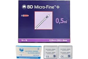 BD Micro-Fine™+ U100 0.5 x 8 mm Box of 100 (10x10 Packs) + FREE Tetra-Sole™ Alcohol Wipes (box of 100)