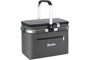 ‎PYNHOKLM Pynhoklm® Einkaufskorb mit Deckel,30L isolierte Klappkorb,Picknickkorb mit Kühlfunktion,Isolierkorb Faltkorb Thermokorb,Klassischen Carrybag -für Reisen/Picknick/Einkaufen