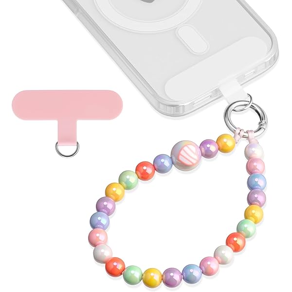 YIZWINS Cordon Telephone Portable, Universelles Chaine Telephone Portable, Bijoux De Telephone Porte Badge Tour De Cou, Perles Noir Chaine De Telephone Avec 2 Patchs(Longueur 120cm