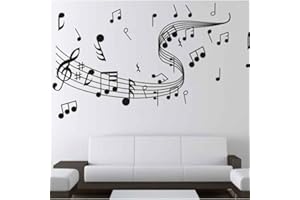 Elenxs Notas de la música del Arte Etiqueta de la Pared removible Vinilos Adhesivos Principal Ventana de decoración del Dormitorio 22.44" * 18.11"