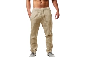 Fulidngzg Pantaloni Casual da Uomo in Lino e Cotone Yoga Elastici in Vita Pantaloni Estivi Uomo Lunghi Lino Loose Fit Cotone Pantalone Comodi Pantaloni con Tasconi Uomo