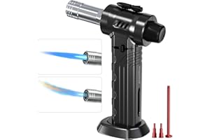 Megainvo Chalumeau de Cuisine Chalumeau Gaz Deux Modes Flamme Chalumeau Cuisine avec Verrouillage de Sécurité Chalumeau Gaz Bricolage pour Cuisine Crème Brûlée BBQ Soudure Camping(Butane Non Inclus)