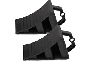 GAsupply Wheel Chocks With Handles Set of 2 Tyre Saver Brake Stoppers Ridged Wedges for Cars Caravan Horsebox Motorhome (2 Black Wheel Chocks)