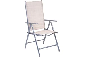 Hortan Sedia Da Tavolo Pieghevole Con Struttura Regolabile Multiposizione, Telaio In Alluminio e Seduta In Tessuto Textilene, Per Arredo Esterno, Giardino, Terrazzo e Balcone