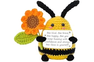 JAWUZ Positive Biene,Gehäkelte Kuscheltiere,Niedliche Häkelbiene Mit Inspirierender Karte,Mini Positive Biene Wolle Strickpuppe,Ermutigungsgeschenk Für Frauen Mädchen,Geburtstagsfeier Dekor
