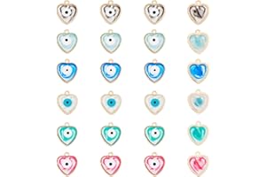 HOBBIESAY 24 Pcs 6 Couleurs Alliage Oeil Émail Coeur Charme Émaillé Pendentif Charme Perles Oeil Charme Artisanat Fournitures pour Bijoux Collier Bracelet Boucle d'oreille Faire Trou:1.5mm