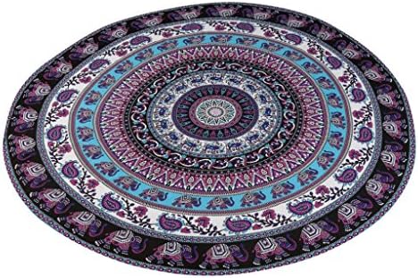 SMett Round Beach Throw Picnic Tapestry Hippy Boho Gypsy Cotton Table Cover Beach Tapestry, Round 59" (Multicolor)
