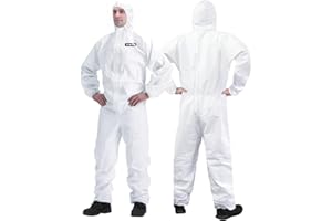 YIBER Combinaisons de Protection Jetables Hazmat | Combinaisons de Protection Complète en 7 Tailles avec Multiples Spécifications & Matériau PPSB Robuste & Film PE | Sûres pour d'innombrables Applications