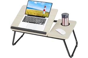 MorNon Faltbare Laptoptisch 55x32x25cm Tablet Tisch Betttisch Betttablett Notebook Laptoptisch Notebooktisch mit Getränkehalter für Lesen oder Frühstücks (Weiß)