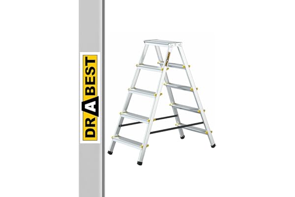 DRABEST Échelle 2X 5 Marches Escabeau Double Face Pliable Échelle en Aluminium Pieds Antidérapants Charge Max 150 kg