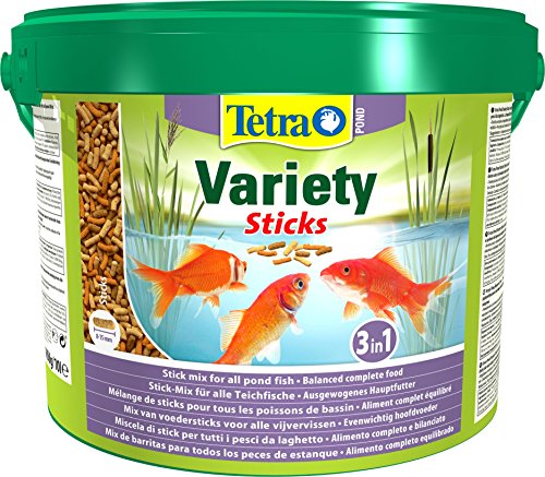 Tetra Pond Variety Sticks (Hauptfutter-Mix mit schwimmfähigen Futtersticks und Futterpellets, mit Farbverstärker), 10 Liter Eimer