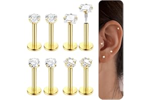 Chriscoco 16G Tragus Piercing biżuteria płaskie kolczyki z tyłu dla kobiet, hipoalergiczne kolczyki ze stali chirurgicznej, do nosa, helix, biżuteria dla wrażliwych uszu dla kobiet