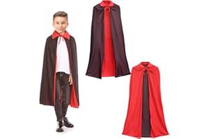 YYST Vampir Kostüm Kinder Vampir Umhang Mit Kragen Halloween Kostüm Vampir Schwarz Rot Kann Beidseitig Getragen Werden für Halloween Kostümparty Fasching Weihnachten Karneval Vampirball