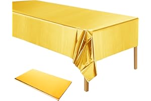 ELECLAND Plastic Gold Tablecloth, Metallic Gold Plastic Tablecloth 54 x 108 Inch Rectangle Gold Foil Tablecloth for Wedding, Baby Shower, Birthday Party Decoration