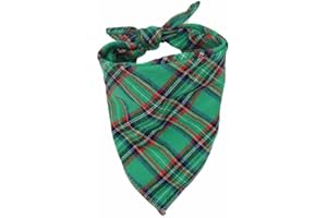 SHTGOI 2 Stück Hundehalstuch Klassisches Kariertes Bandana Waschbare Baumwolle Hund Dreieckstuch Haustier Verstellbares Halstuch kopftücher für Kleine Mittelgroße Hunde Katzen Grün-rot kariert L