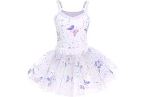 IBTOM CASTLE Maillot Ballet con Lentejuela Mariposa Brillante Camisola Danza Vestido Leotardo Tul Tutú Patinaje Leotardo Gimnasia Fiesta Actuación Traje Infantil para Niña 2-10 Años