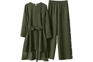 Amxleh Muslimische Kleider Damen 2 Teiler Langärmeliges Top + Lang Hose Ramadan Outfit Muslimisch Einfarbig Zweiteilige Sets Gebetskleidung Naher Osten Türkei Dubai Arabisch Abaya Anzug Gebet Outfits