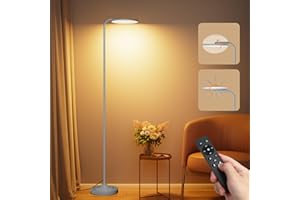 SIBRILLE 36W Lámpara de Pie Salon, 2400lm Superbrillante Lampara de Pie Regulable, Moderna Lámpara de Pie con Mando, 3000K-6000K Lámpara de Lectura para Salón, Dormitorio, Oficina(Plateado)