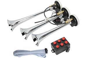 AYAYU Auto 3 Tromba musicale, DC 12V/24V Super Loud Sound 145dB cromato camion tromba d'aria musicale con 6 toni diversi, Airhorn musica per Trcuk auto Yacht