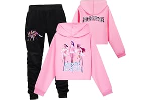 SZRXKJ Niños Pop Mode Demon Hunters Letras Impresión Sudadera con Capucha y Pantalones Chándal Conjunto de Chándal