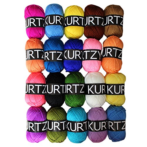 Doppelstrick Acryl farbiges Wollgarn vielfältiges Paket 20 x 50g - verschiedene Farben von Kurtzy TM