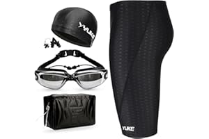 PW TOOLS Jammer-Badeanzug für Herren, Herren Bademode Jammers Kit 5 Pack, Elastischer Schwimm-Jammer mit Kappe, Brille, Ohrclips, Nasenstöpsel, Schwimmtasche, stromlinienförmig, bequem