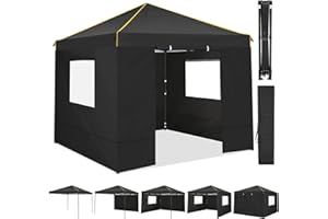COBIZI Pavillon 3x3 Wasserdicht Stabil Winterfest, faltpavillon 3x3 mit 4 Seitenteilen, Mesh-Fenster gegen Insekten 100% wasserdicht und UV 50+ tragbares Tragbarkeit Gartenpavillon, Schwarz