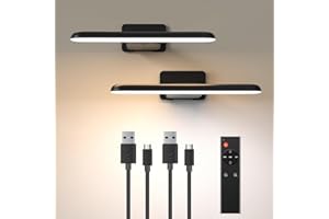 Grevoxy Applique Murale d'intérieur Batterie Rechargeable, Lampe LED Sans Fil pour Tableaux, 3 Températures de Couleur, Éclairage d’Art et Galerie,Lumiere pour Cible de Fléchettes, Noir, Paquet de 2