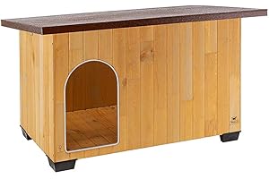 Ferplast Caseta de exterior para perros BAITA 120, Madera ecosostenible, Pies aislantes, Puerta con perfil de aluminio resistente a las mordeduras, Techo abrible, 141 x 86,5 x h 87 cm