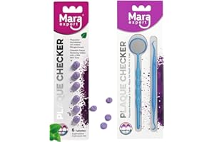 MARA EXPERT Set di rimozione della placca con compresse per la macchiatura dei denti, dentifricio per la macchiatura, strumento dentale - agente della placca per sorrisi naturali e bianchi Plaque Checker Set