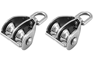 QWORK® 2 Piezas M15 Bloque de Polea Doble, Poleas para Cuerda de Acero Inoxidable 304 con Gancho Giratorio