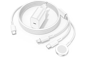 JEENEK 3 in 1 Ladegerät Apple Watch und iPhone, 20W Apple iWatch Ladegerät mit 2M Ladekabel Apple Watch Original für Apple iWatch Series 9/8/7/6/5/SE/iPhone 16/15/14/13/12 Type C Schnellladegerät und Kabel