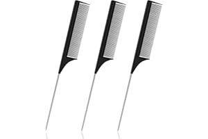 ‎SULARPEK Sularpek 3 Stück Rattenschwanzkämme aus Edelstahl und Folienkamm, antistatischer Pintail-Kamm, Karbonfaser, Scheitelkämme zum Flechten von Haaren (schwarz)